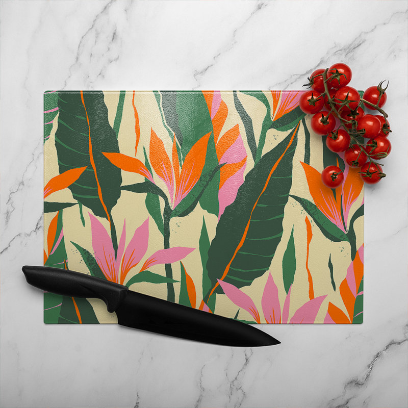 Jungle Plants Designer Glass Chopping Board, 28cm L x 20cm W