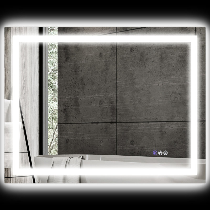 Miroir de salle de bain 39 po x 32 po à DEL, brouillard, à intensité variable, rétroéclairé à l'avant, variation de température de couleur, fixation murale, nettoyage à mémoire de forme moderne