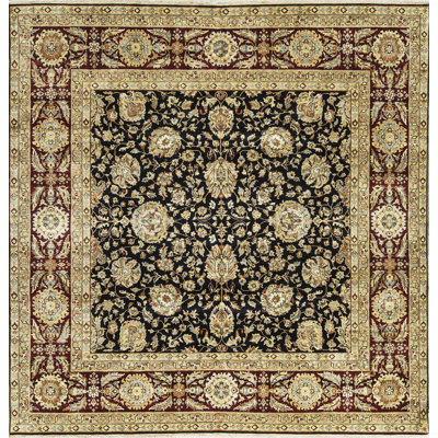 Tapis noir et rouge de haute qualité noué à la main