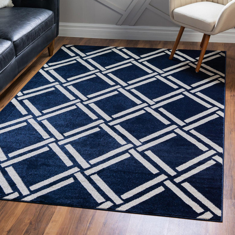 Tapis bleu marine à motif géométrique Cand, Rectangle 3 pi 3 po x 5 pi 3 po