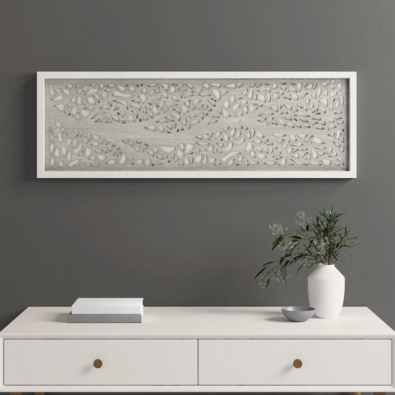 Panneau de sapin coupé en S - Décoration murale en bois de sapin de couleur grise et blanche de H 36 po