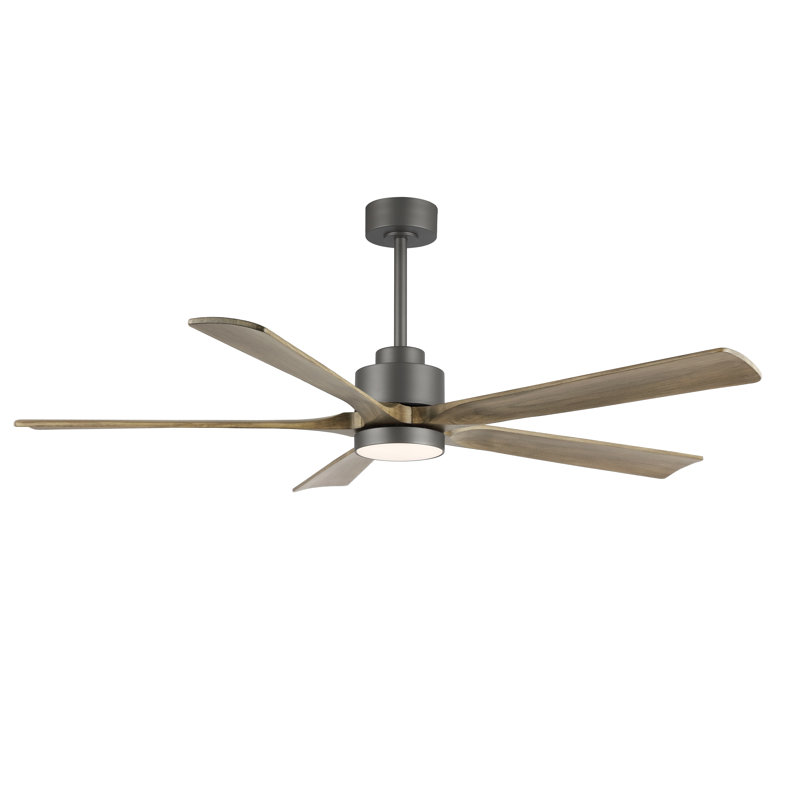 Ventilateur de plafond à DEL 5 pales Bascio, Gris anthracite, Bois clair, H 20,5 po x l 52 po x P 52 po