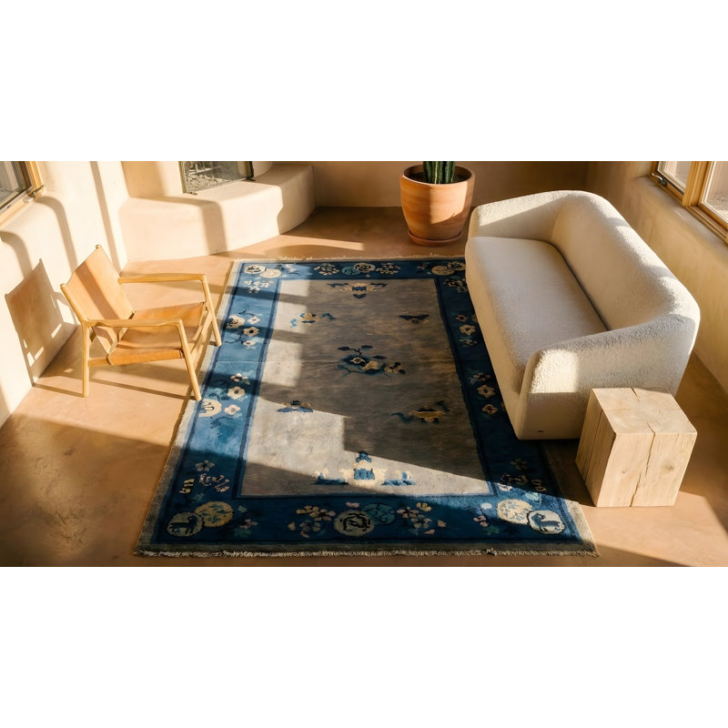 Rectangle Antique Chinese Knotted Wool Ivory Small Scatter Size 1920s - Peking Rug