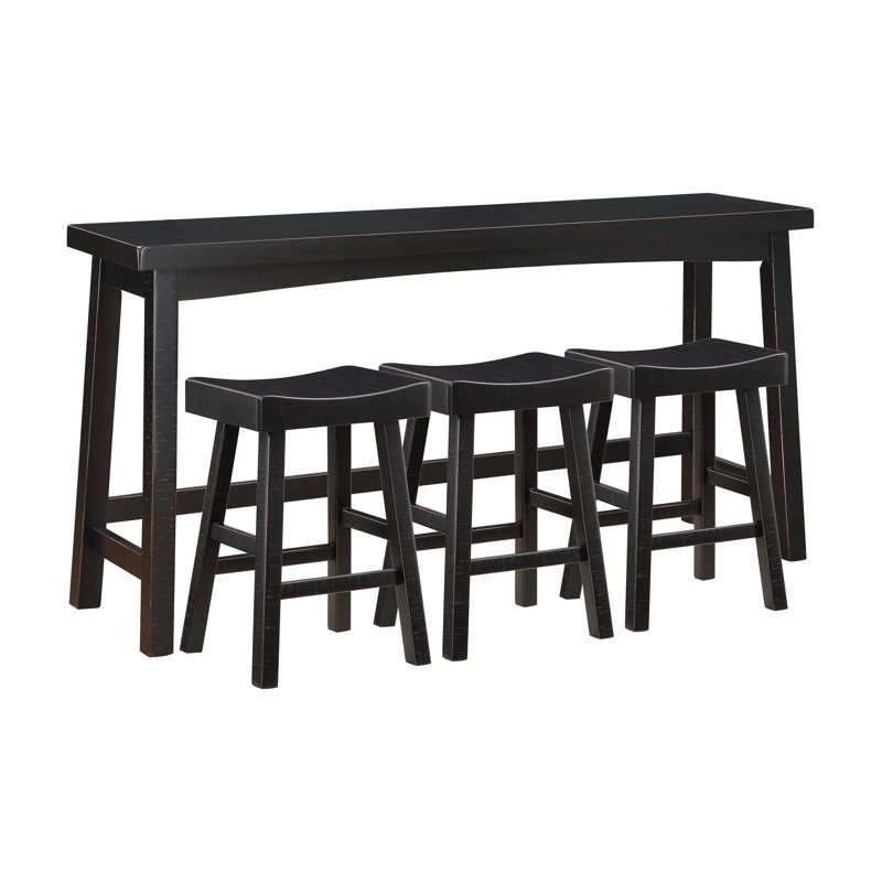 Hauteur du comptoir en bois massif noir pour la table et les tabourets transitionnels de la salle à manger