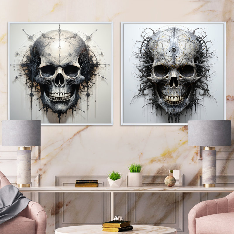Art of the Skull - Ensemble de 2 collages carrés, Cadre flottant blanc, H 16 po x l 33 po