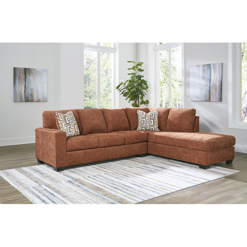 Kleban 2-Piece Sectional With Chaise, Orange Polyester, Right Hand Facing