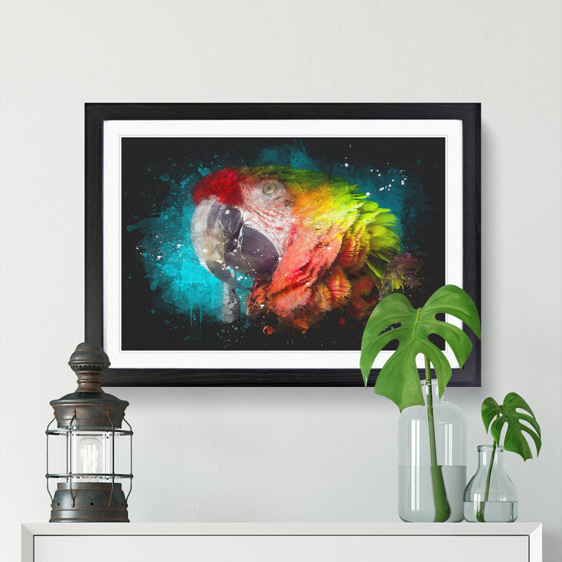 Rainbow Macaw Parrot - Picture Frame Graphic Art, Black Framed, 24cm H x 33cm W x 2cm D