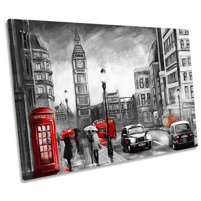 London Red Umbrella Cityscape - Wrapped Canvas Painting