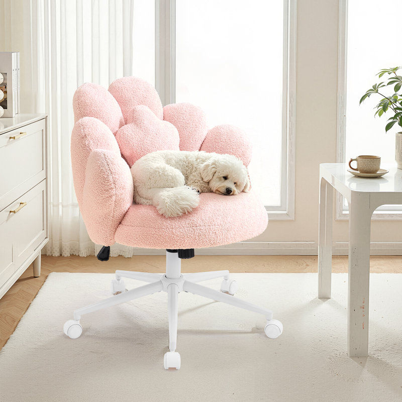 Teddy Fleece Makeup Office Chair Swivel Chair  Vanity Chair With Pillow, Pink