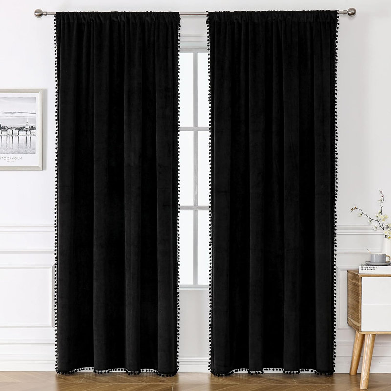 Aleria Velvet Room Darkening Curtain Pair, 52" W x 120" L, Black