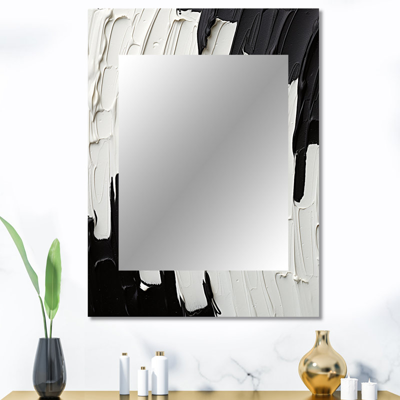 Momentary Spirit Black And White Abstract I - Abstract Painting Decorative Wall Mirror, Black Large Mirror, Printed Metal Art