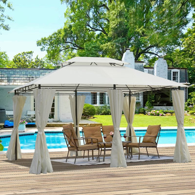 Tente de pavillon de jardin 13x10 avec double toit ventilé et paroi latérale (rideau amovible inclus sur tous les côtés), convient à la pelouse, au jardin, à la cour et à la terrasse, beige