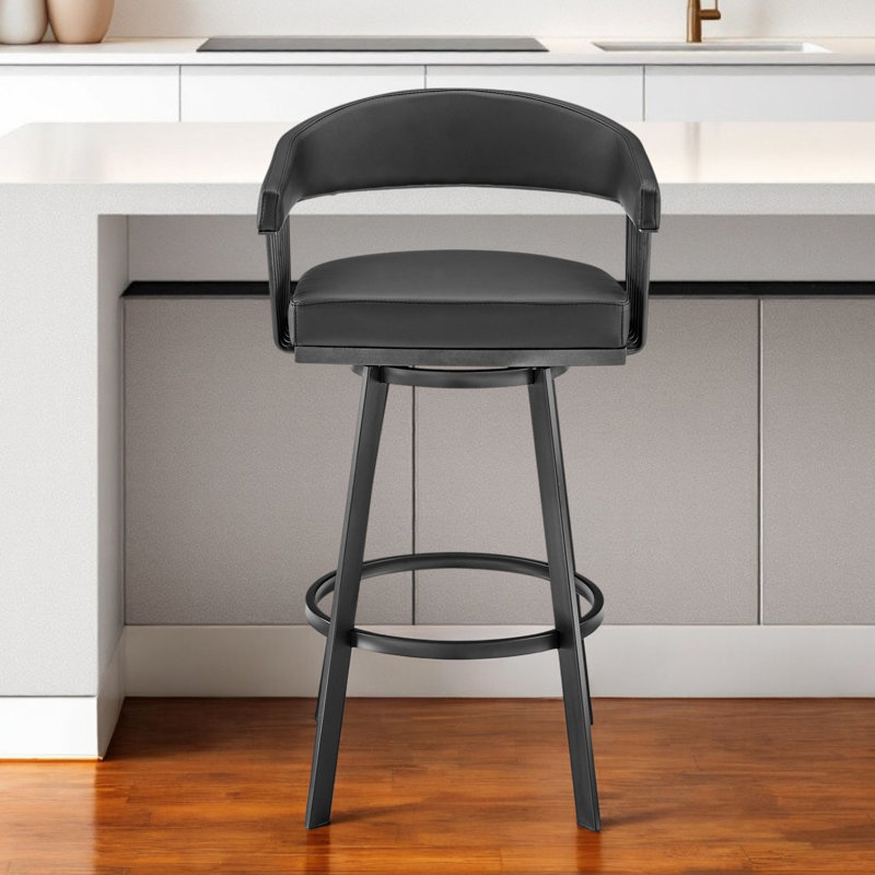 Tabouret de bar pivotant en similicuir Mod, Siège noir / cadre noir, Tabouret de comptoir (siège d'une hauteur de 26 p