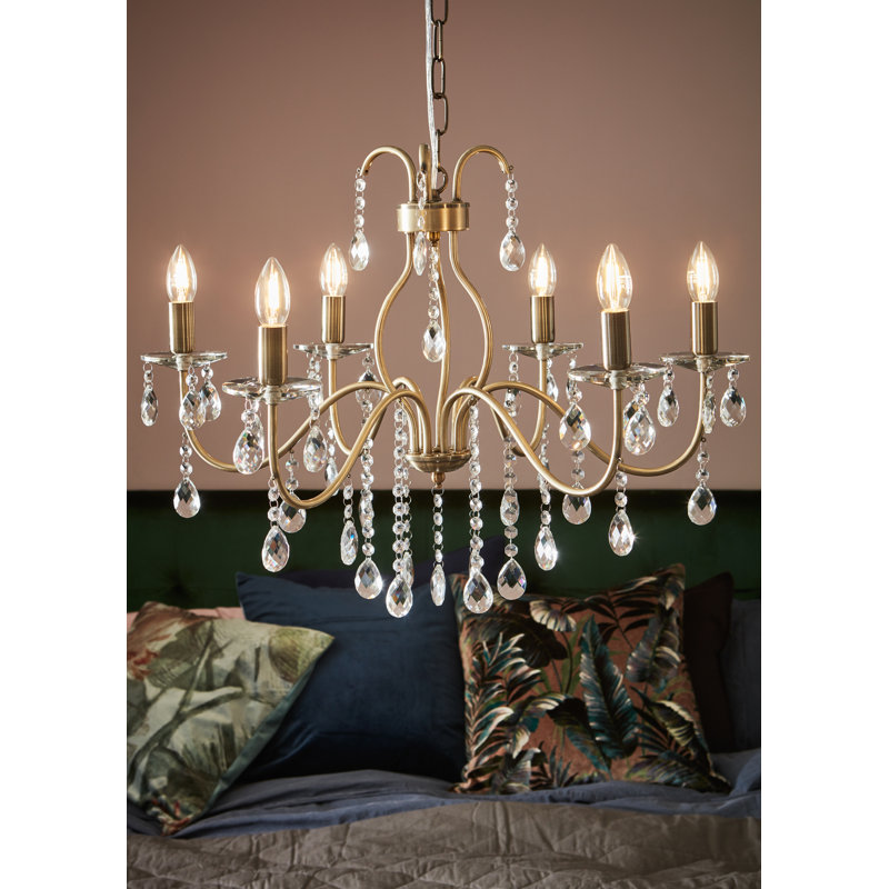 Roche 6 - Light Crystal Chandelier, Antique Golden