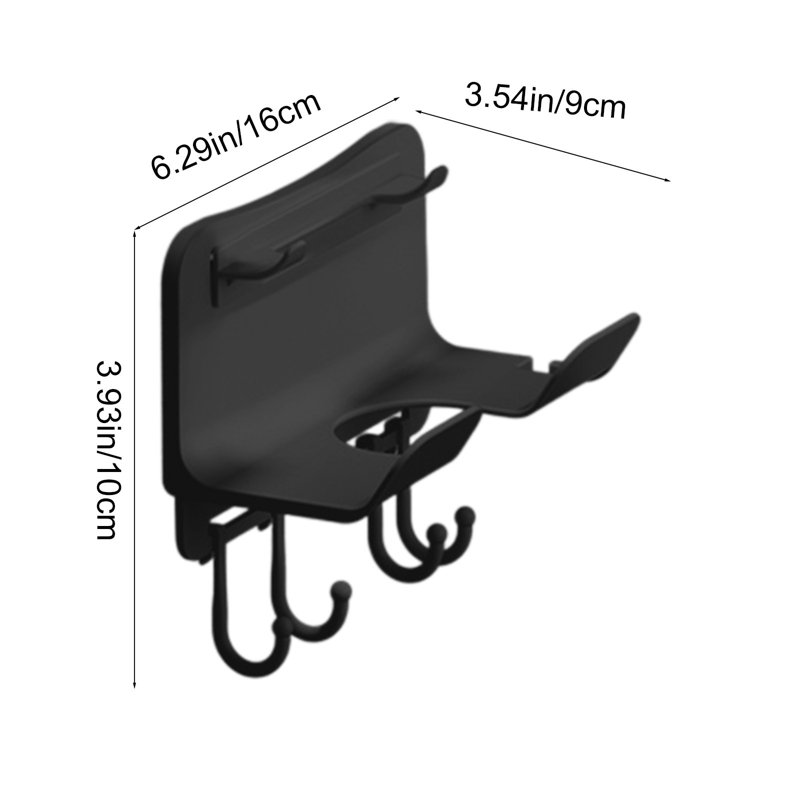 Séchoir mural pour salle de bain Rack No Drill Support de séchoir à cheveux mural multifonctionnel, Black