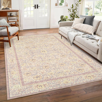 Tapis floraux pour chambre à coucher Tapis de salon antidérapant doux et lavable Tapis de fleurs bohème rétro pour les adolescents