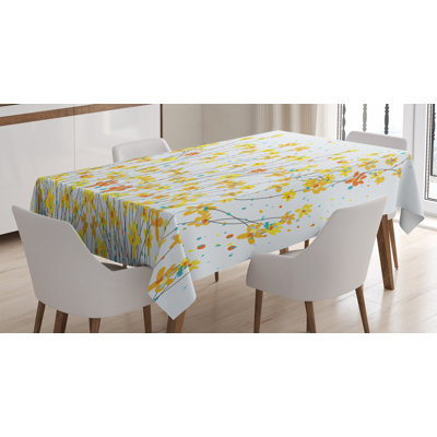Ambesonne Daffodil Tablecloth, Botanical Blooming Spring Field Gardening Theme With Color Splatters, Rectangular Table Cover For Dining Room Kitchen Decor, 52" X 70", Yellow Orange Pale Blue