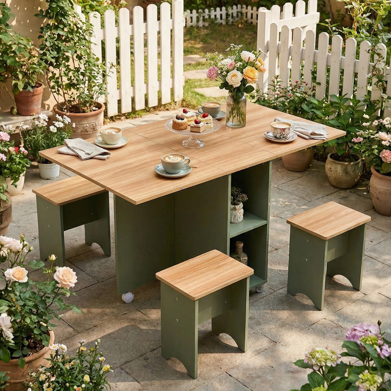 4 - Person Dining Set, Green, Green/Brown