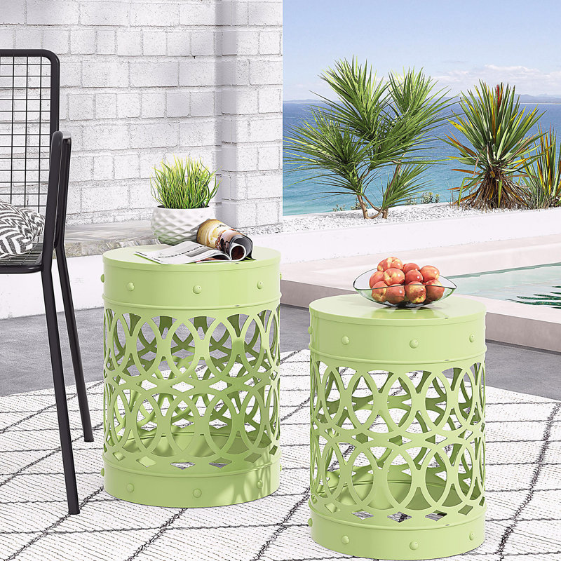 Table d'appoint tendance en métal pour l'extérieur, Vert