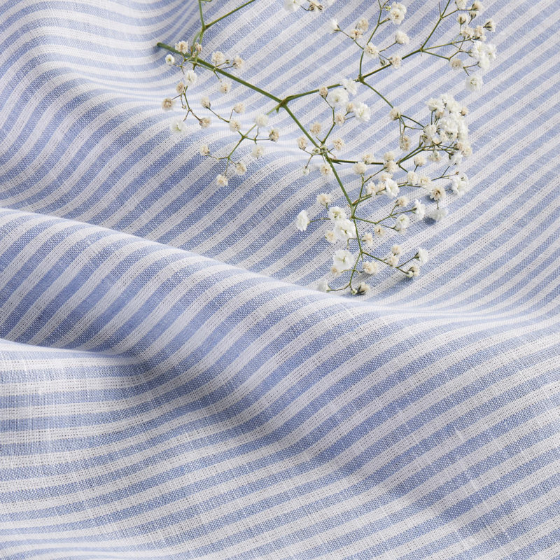 100% Pure Linen Tablecloth, Cornflower Blue/White, 144" L x 60" W, Narrow Stripe