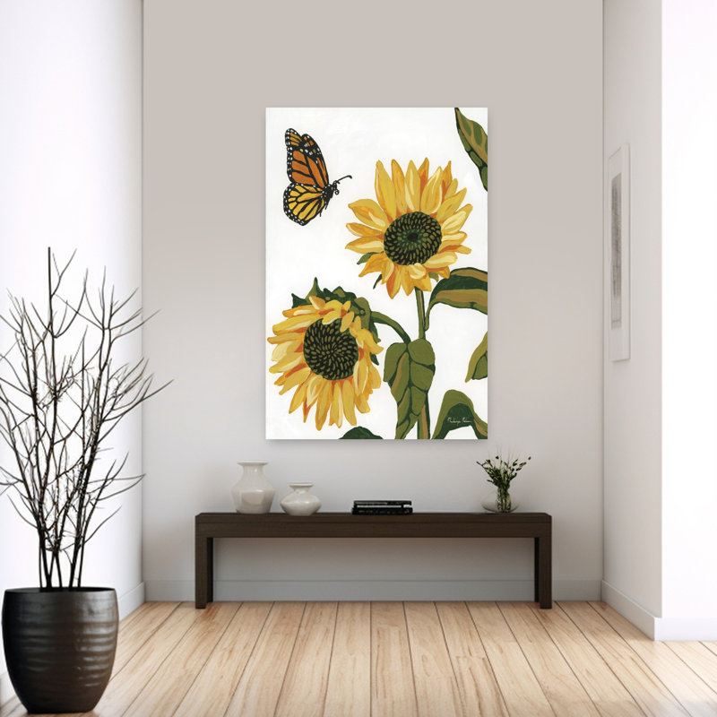 Contemporary Art Abstract Contemporary Butterfly Sunflower Flower Summer Art by Mackenzie Nelson - Wrapped Canvas Print