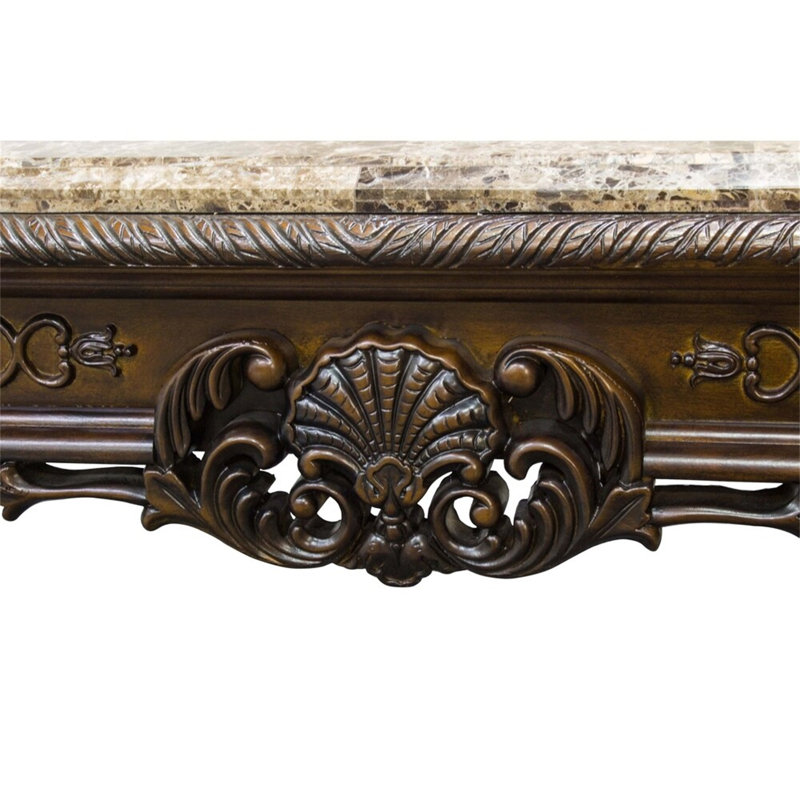 Table de bout traditionnelle en bois massif avec plateau en marbre