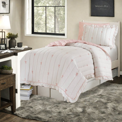 Charmants ensembles de literie rose et blanc, courtepointes en microfibre pour des espaces jeunes