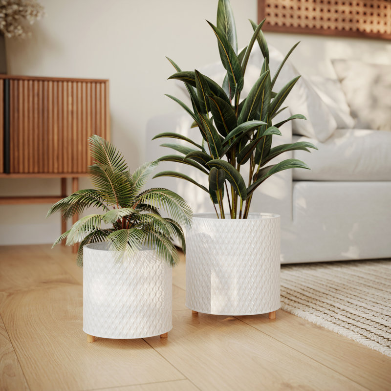 Claire Mid Century Modern Indoor Metal Pot Planter With Peg Base - Set