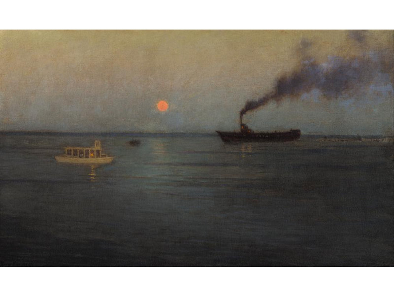«Rosy Moon off Charleston Harbor» par Birge Harrison - Art mural sur toile tendue avec châssis, H 24 po x l 17 po