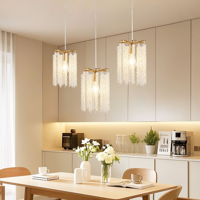Furnary 3-Light Crystal Beaded Pendant Lights, Adjustable Height, for Kitchen Island, Dining Room, Hallway
