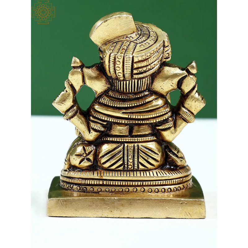 3" Small Brass Raja Ganapathy Statue – Handcrafted Hindu Elephant God Idol with Regal Posture for Home Altar Decor