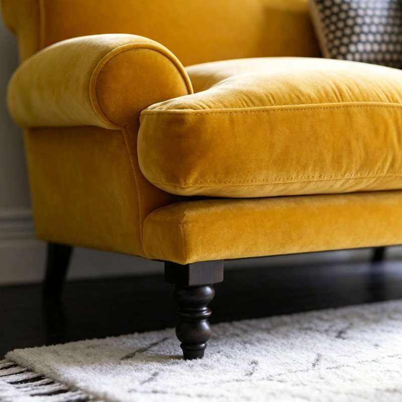 Canapé moderne simple en tissu d'ameublement en suède, Suède jaune, Noir