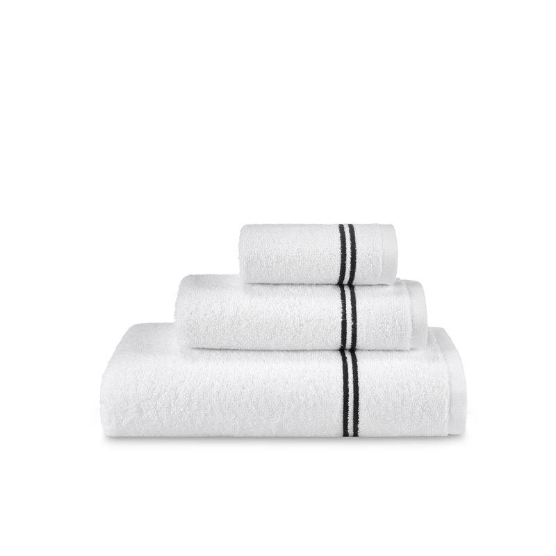 Glendell 3 Piece Turkish Cotton Towel Set, White/Black