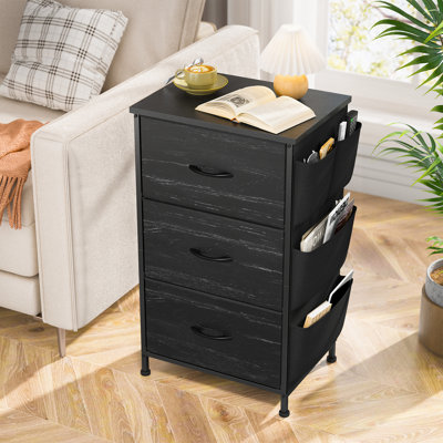 Table de chevet avec 3 tiroirs pour la chambre à coucher, table de chevet avec plateau en bois, table de bout en acier robuste, petite commode pour la chambre à coucher, salon