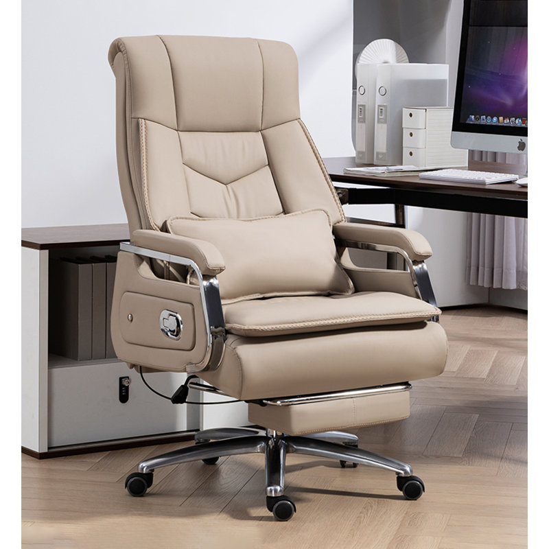 Modern Leather Office Chair with Steel Base & Lumbar Support
