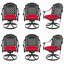 Chaise de patio pivotante en fonte d'aluminium 6 pièces avec structure noire et coussins rouges