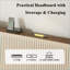 Structure de lit plateforme en métal avec station de charge pour grand lit, beige, sans sommier tapissier nécessaire pour la chambre principale