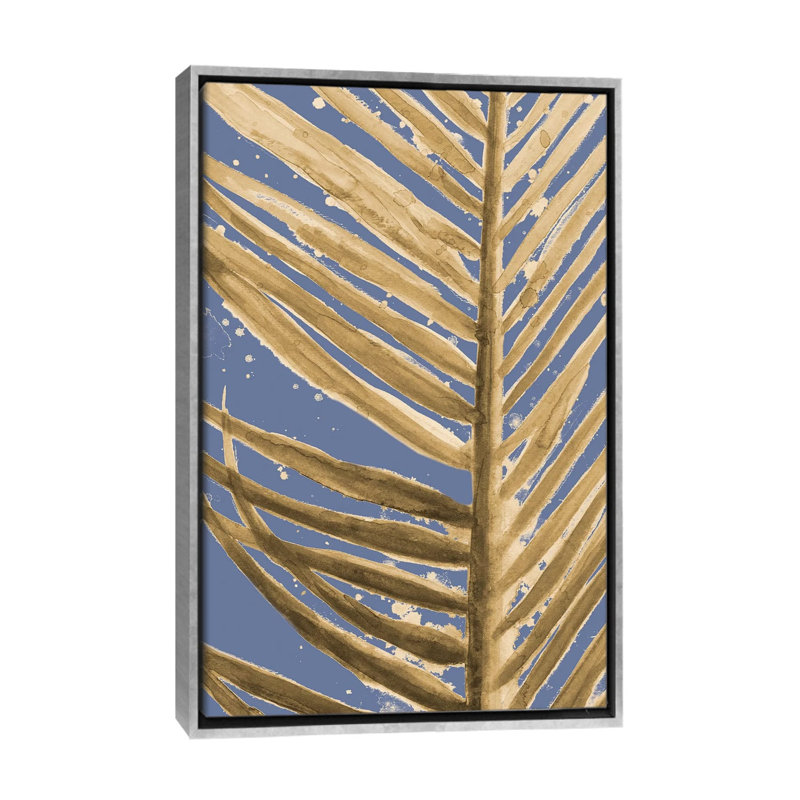 « Golden Wet Palm » par Patricia Pinto-impression, H 26 po x l 18 po x 1,5 po, Toile avec cadre argenté, Pas de tapis