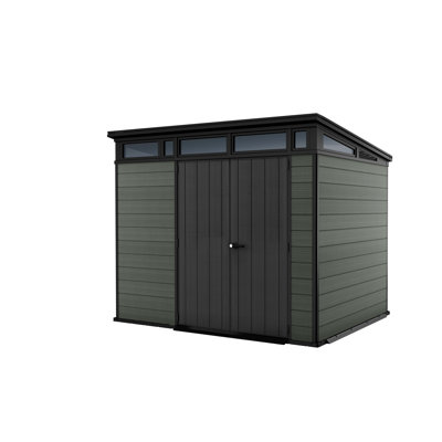 Keter Cortina 9x7 ft. Modern Durable Resin Outdoor Storage Shed With Floor and Double Doors for Garden Patio Furniture and Tools, Green