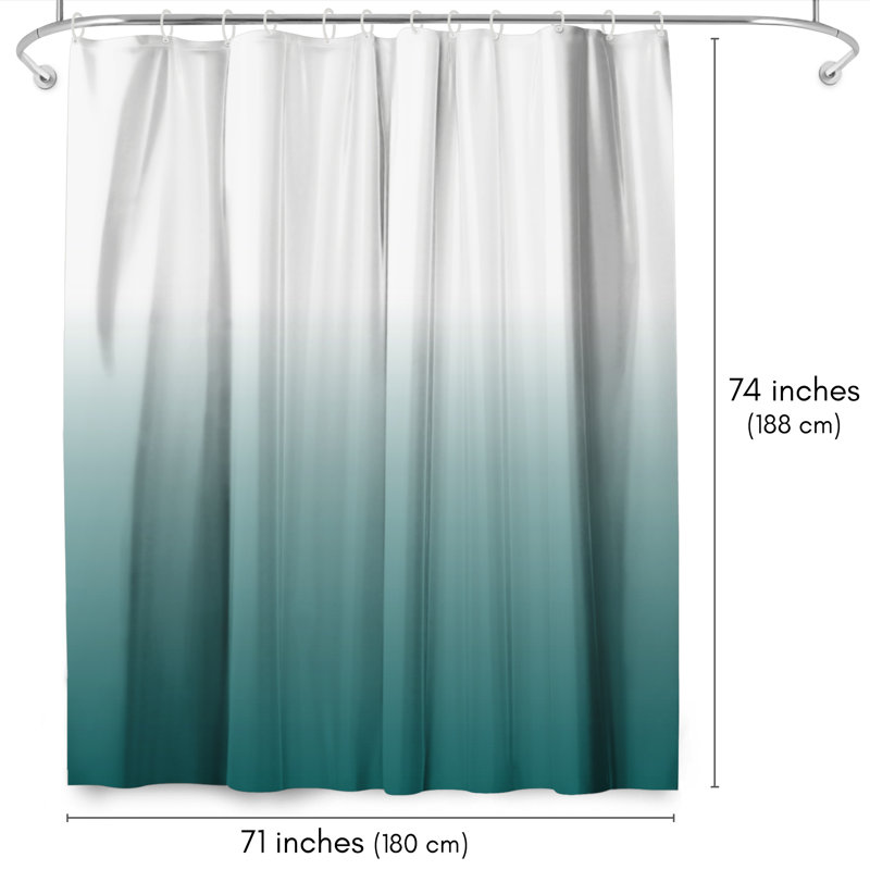  Rideau de douche 71 x 74 sarcelle ombré - long rideau de douche résistant à l'eau avec œillets en métal durable et 10 crochets - 100% polyester