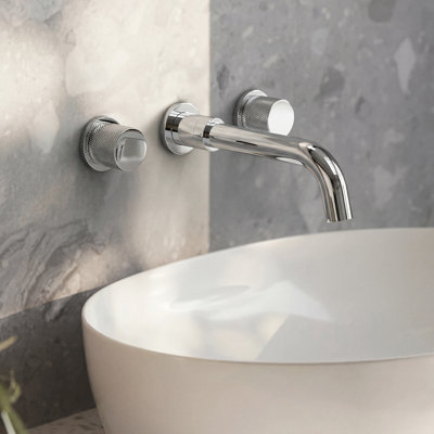 Wall Mounted Bathroom Faucet 3 Hole,2-Handle Bathroom Sink Faucet with Drain Assembly, Chrome