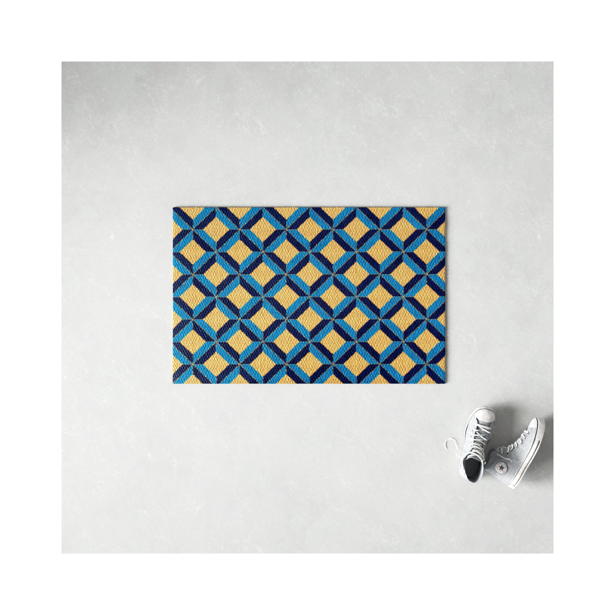 Neighburly Non-Slip Geometric Doormat, Blue