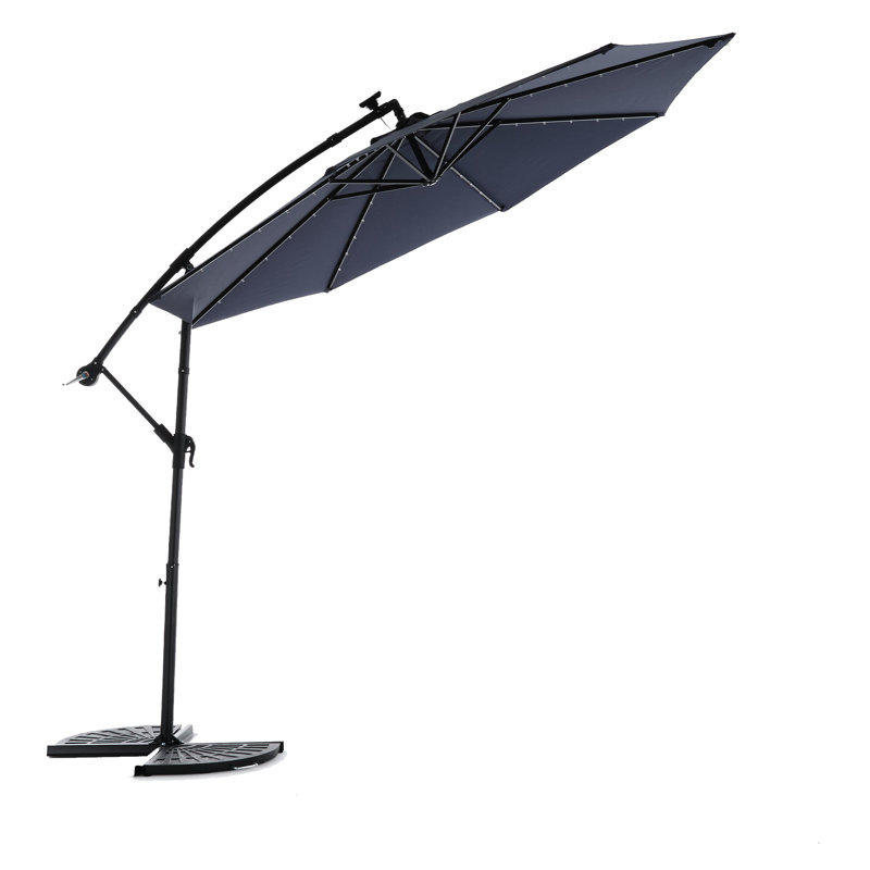 Parasol suspendu solaire de marché pour cour arrière 10 pi - Bleu marine 40 lumières stables facilement inclinables avec évent solaire pour patio
