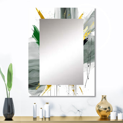 Yellow and Green Abstracted Perspectives II - Modern Wall Mirror