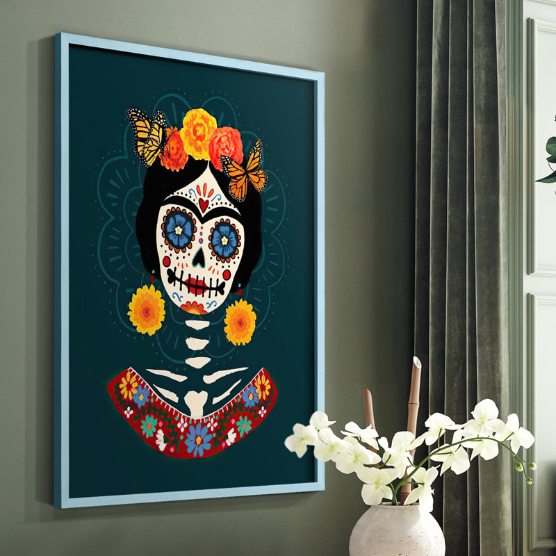 «Bright Day of the Dead I», reproduction encadrée - bois massif, H 10 po x l 8 po, Bleu
