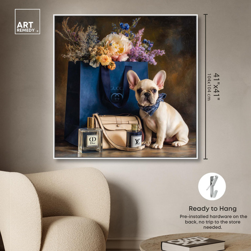 Impression sur toile Frenchie, H 16" x l 16", Cadre blanc