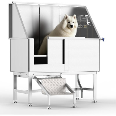Baignoire de toilettage pour chien 50 po en acier inoxydable avec escalier