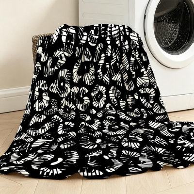 Jeté en molleton noir ultra doux, imprimé léopard