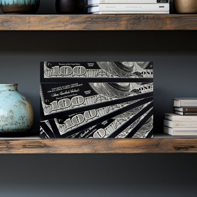 Monochrome Hundred Dollar Bills Abstract Contemporary Portrait Wall Art Print 1 Piece Wrapped Canvas Wall Art