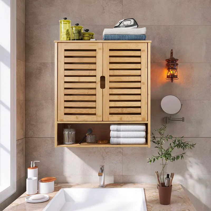 Rangement au-dessus de la toilette en bois massif Meriton, Brun